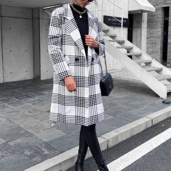 CLASSY Houndstooth Print Trench Coat / Jacket - Picture 2 of 11